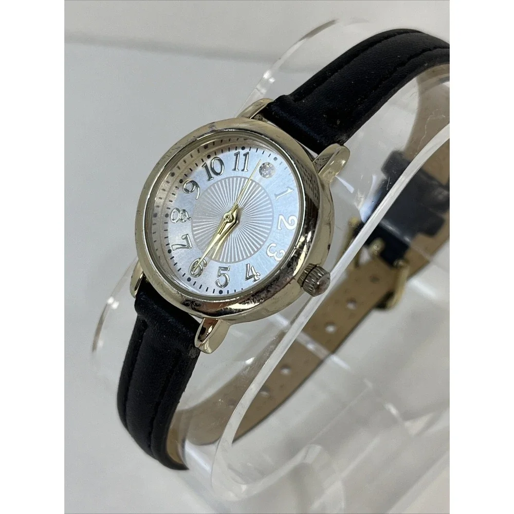 Time and‎ Tru Crystal Accent Women's Quartz Watch Black Petite Band- New Battery